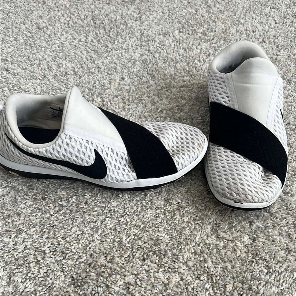 Nike White and Black Mesh Slip-Ons